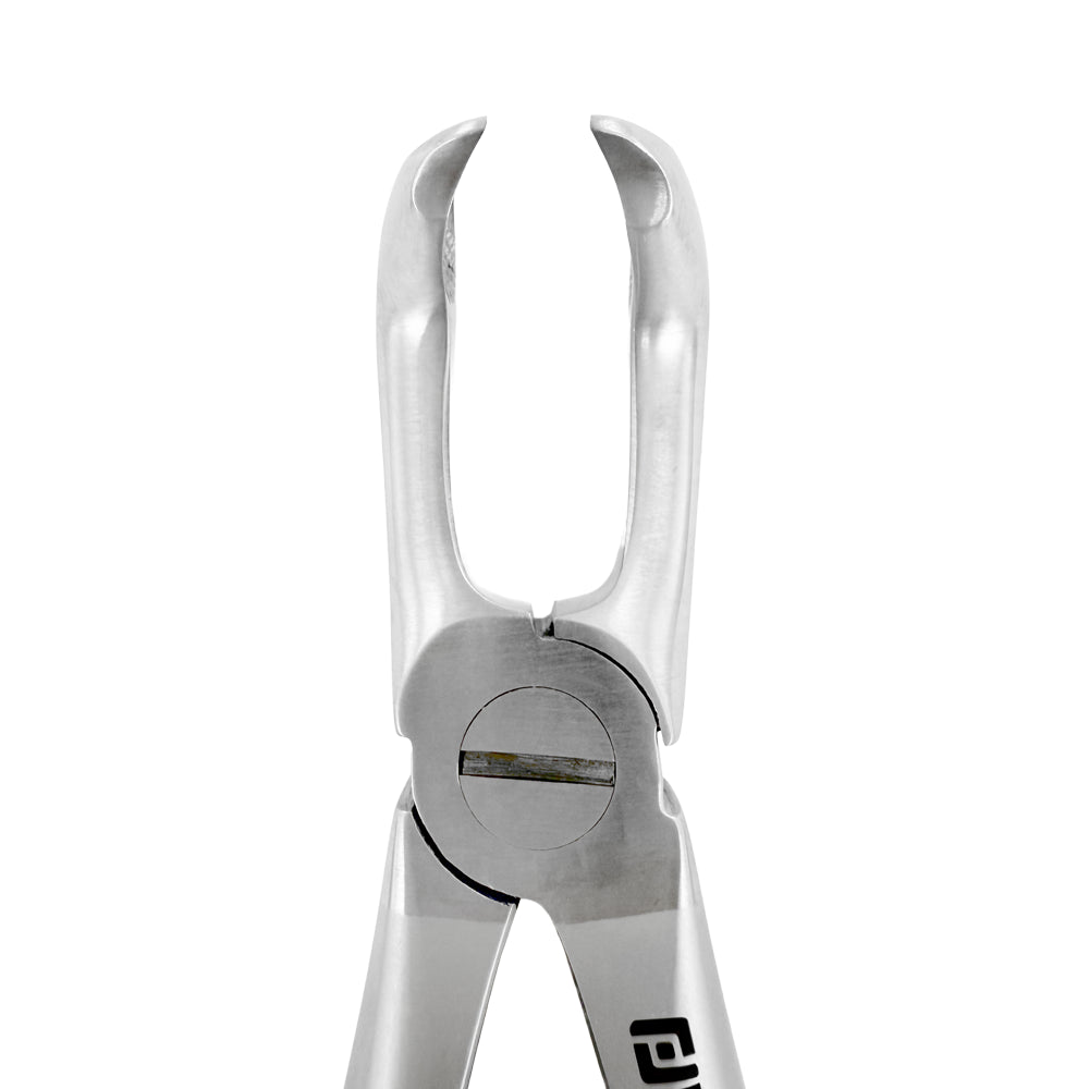 Front close-up of Universal F7CP lower molar atraumatic extraction forceps showing modified cowhorn beak profile