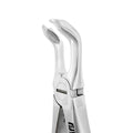 Side close-up of Universal F7CP lower molar atraumatic extraction forceps showing serrated beaks and tapered working ends