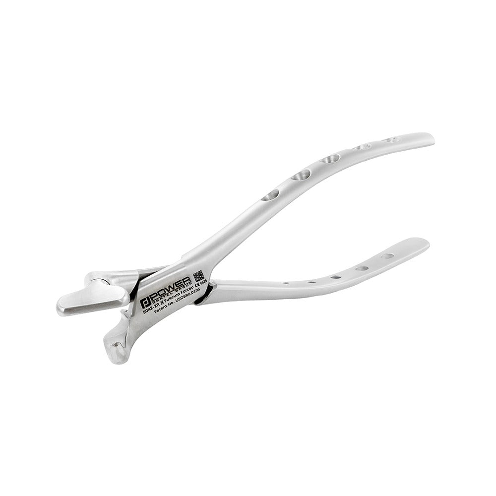 Angled view of 5042-2 Power Fulcrum Forceps Right with perforated ergonomic handle