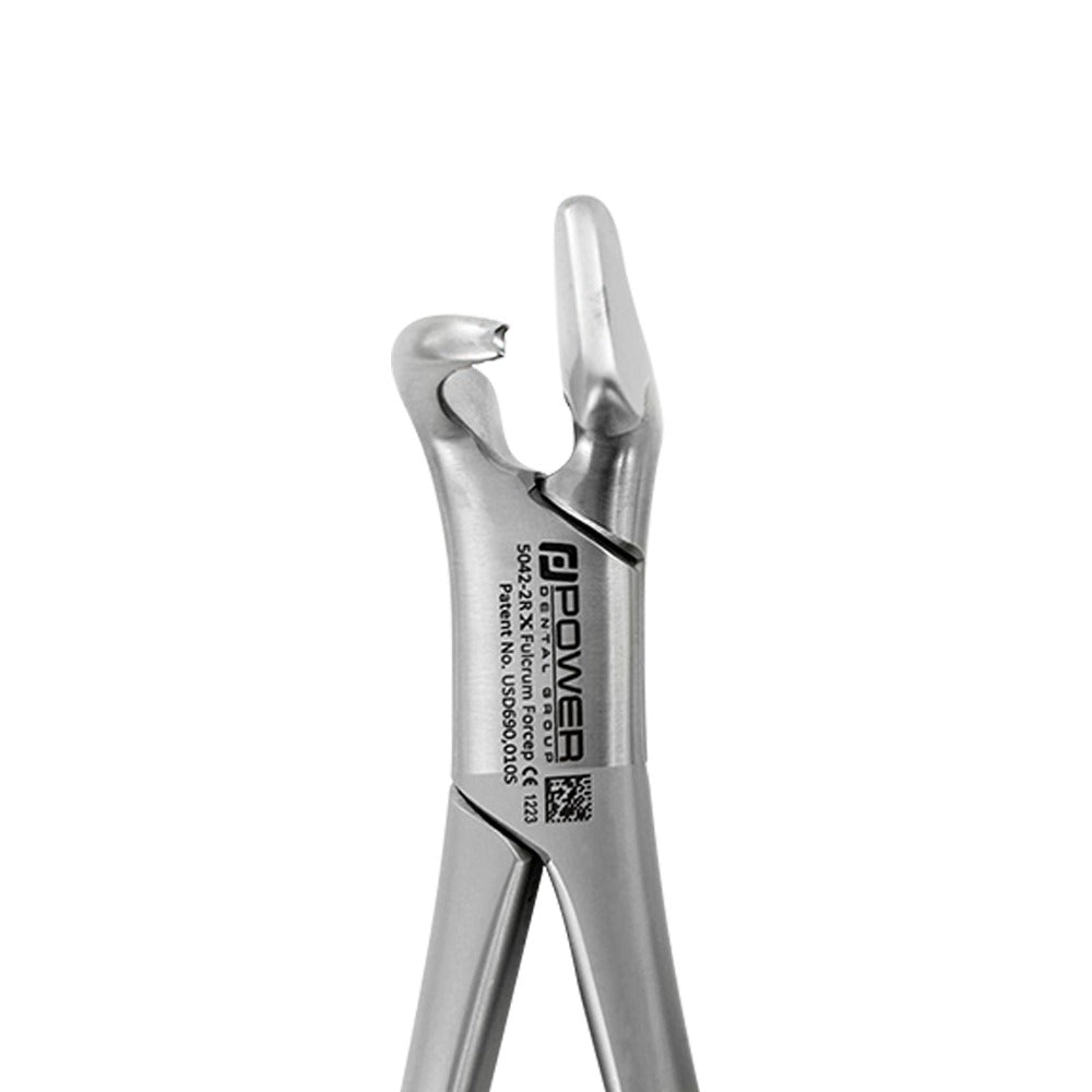 Hawk talon tip on 5042-2 Power Fulcrum Extraction Forceps Right for cervical tooth engagement