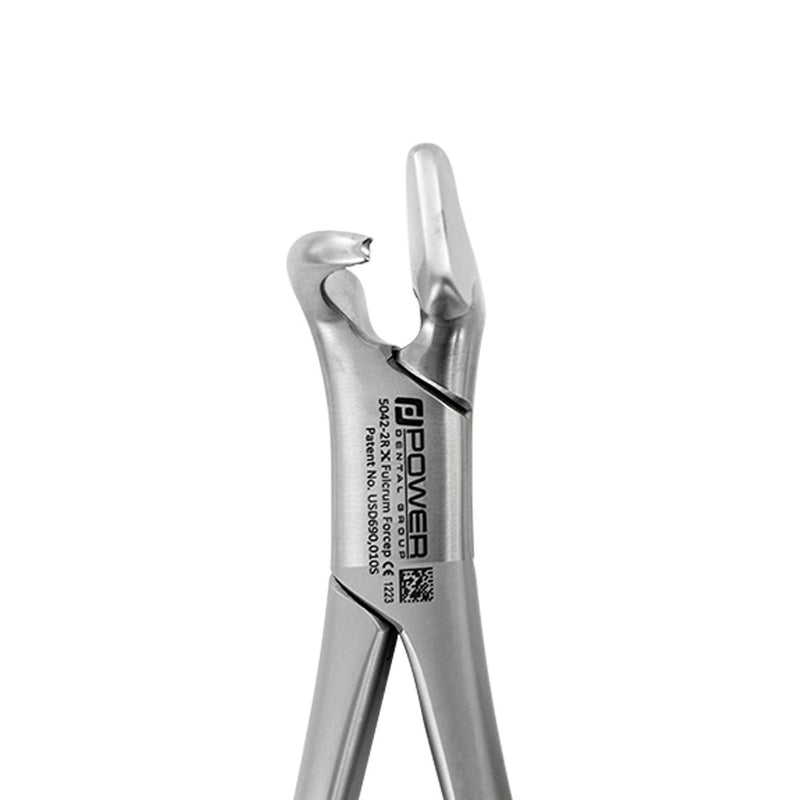 Hawk talon tip on 5042-2 Power Fulcrum Extraction Forceps Right for cervical tooth engagement