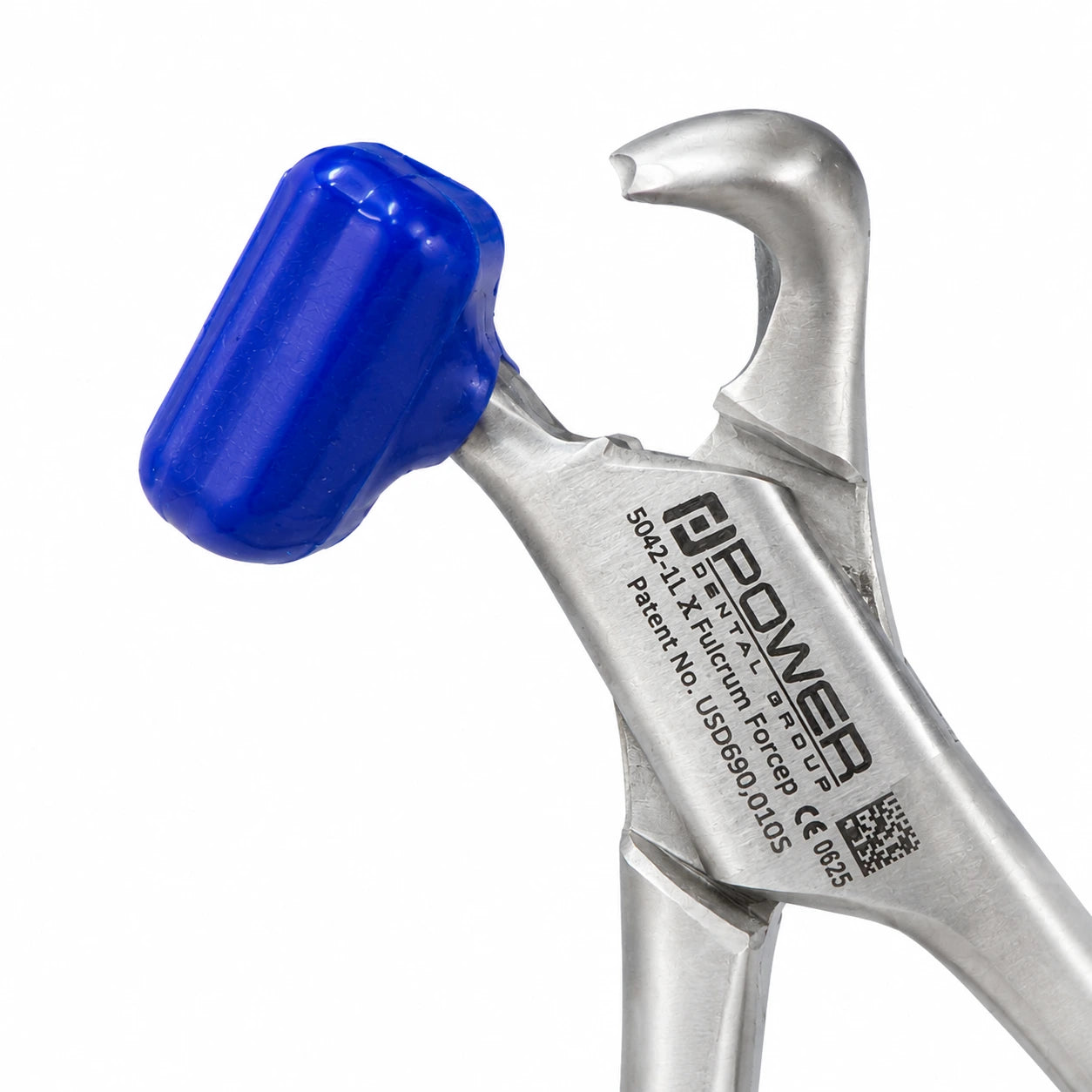 Thick blue silicone replacement pad installed on Power Fulcrum Extraction Forceps