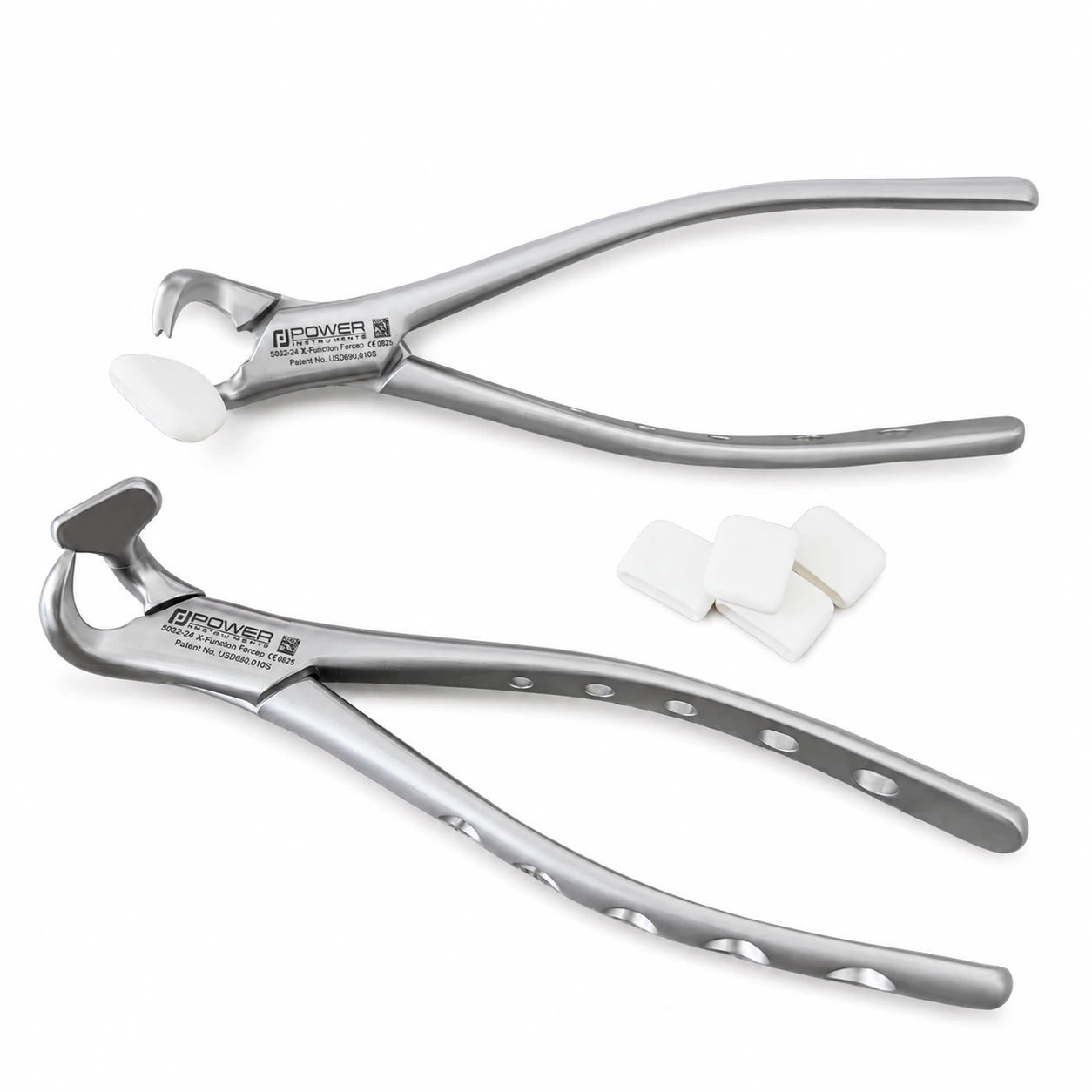 Power Fulcrum Extraction Forceps Kit 5043 with left and right atraumatic forceps and white replacement pads