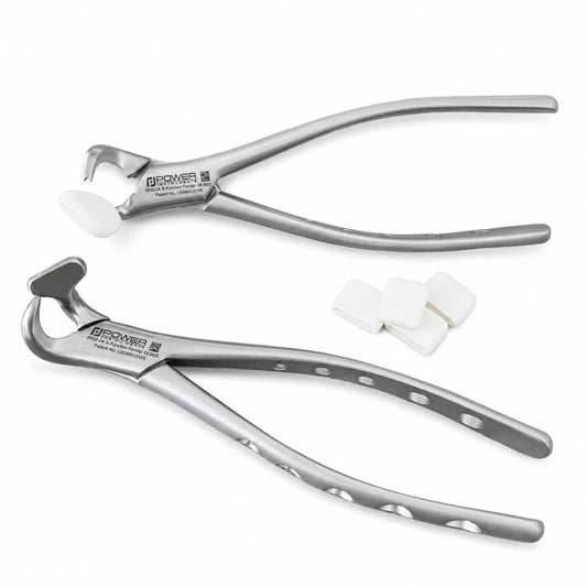 Power Fulcrum Extraction Forceps Kit 5043 with left and right atraumatic forceps and white replacement pads