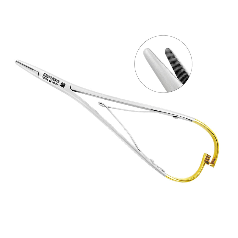 Portaagujas ancho Mathieu T/C, acero dorado, 17 cm