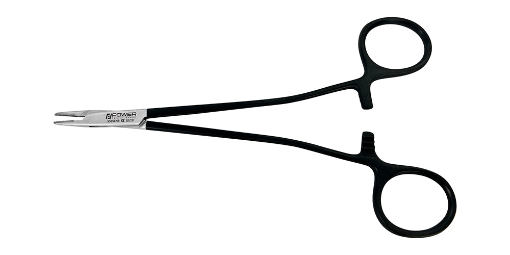 NEEDLE HOLDER MICRO CRILE-WOOD STR T/C 15cm BLACK EDITION (QUARTER STAINLESS, 3/4 BLACK TI