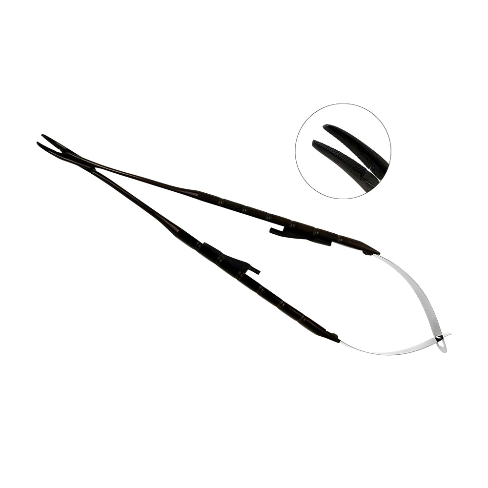 Power Castroviejo Needle Holder – Curved, 7.1 in (18 cm) – Black Titanium, Tungsten Carbide