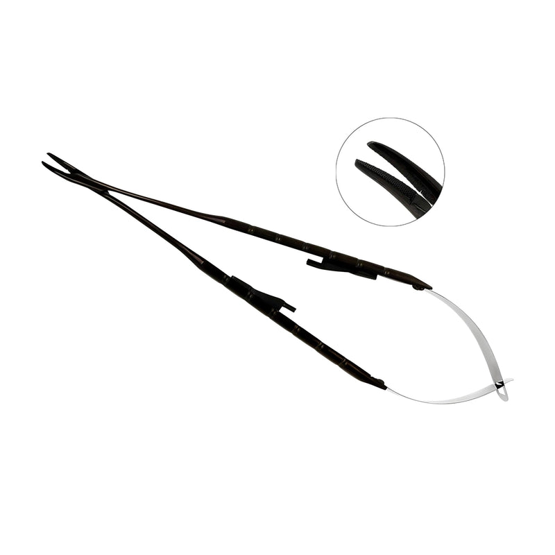 Power Castroviejo Needle Holder – Curved, 7.1 in (18 cm) – Black Titanium, Tungsten Carbide