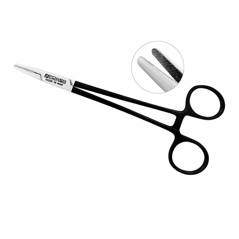 Porte-aiguille droit Mayo-Hegar – Édition noire, 16 cm