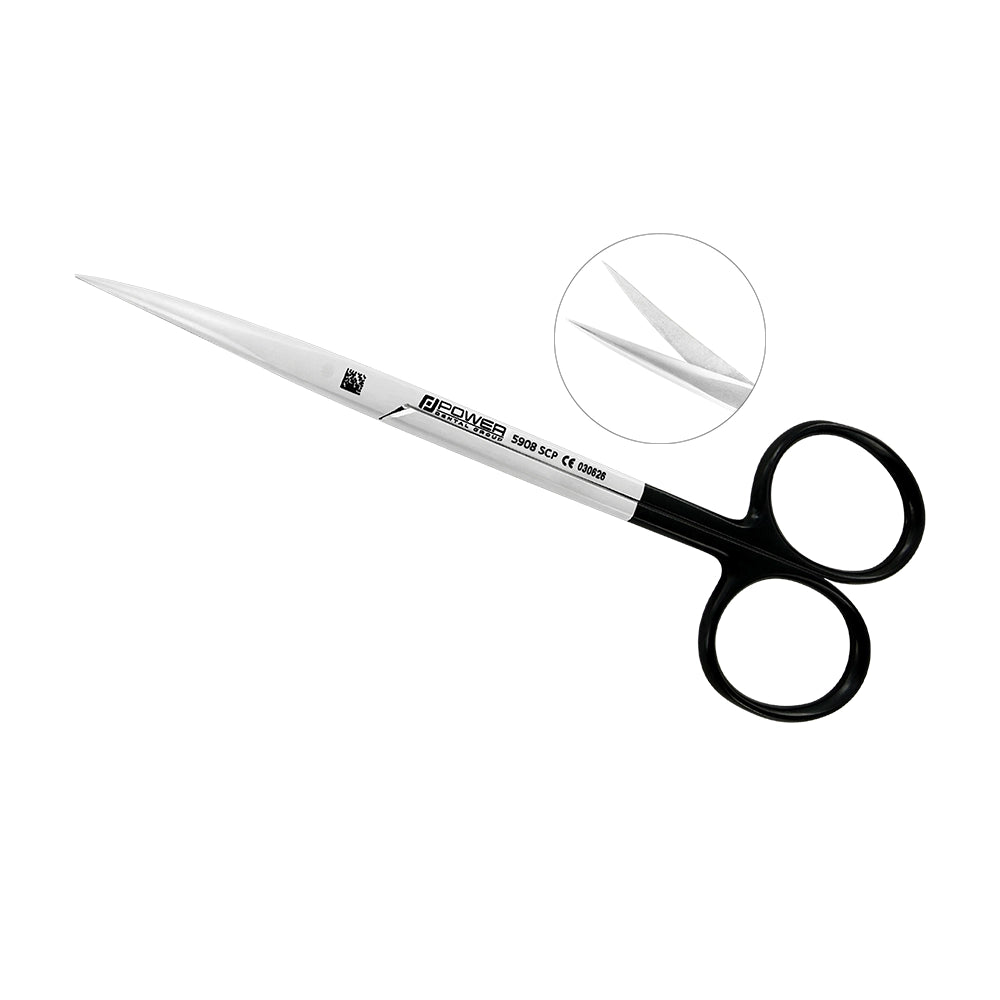 Metzenbaum Super Cut scissors curved pointed tips 5.7 in with detail close-up