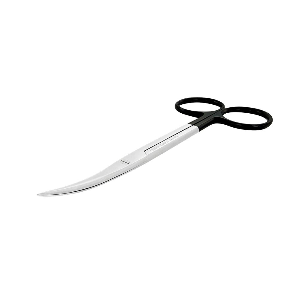 Angled view of Metzenbaum Super Cut scissors curved pointed tips 5908SCP