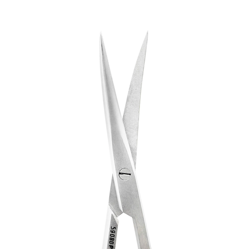 Blade detail of curved Metzenbaum Super Cut scissors with pointed tips