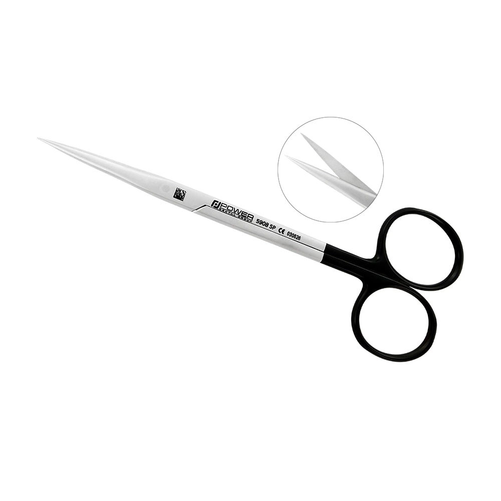 Metzenbaum Super Cut scissors straight pointed tips 5.7 in with detail close-up
