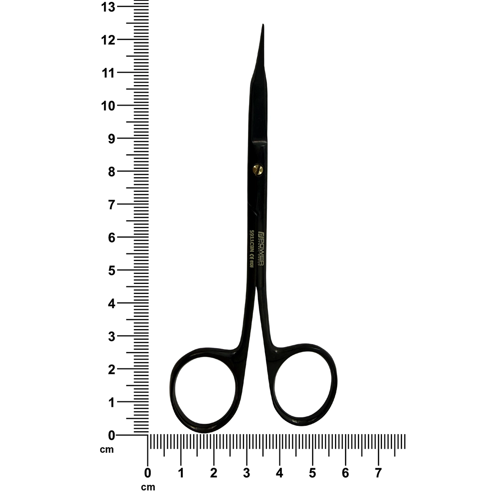 Tijeras Power Box Goldman-Fox de titanio, curvas, 12,5 cm, edición negra