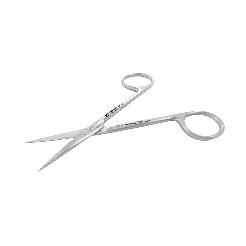 Angled view of Iris Scissors – Straight, 4.5 in, stainless steel surgical instrument