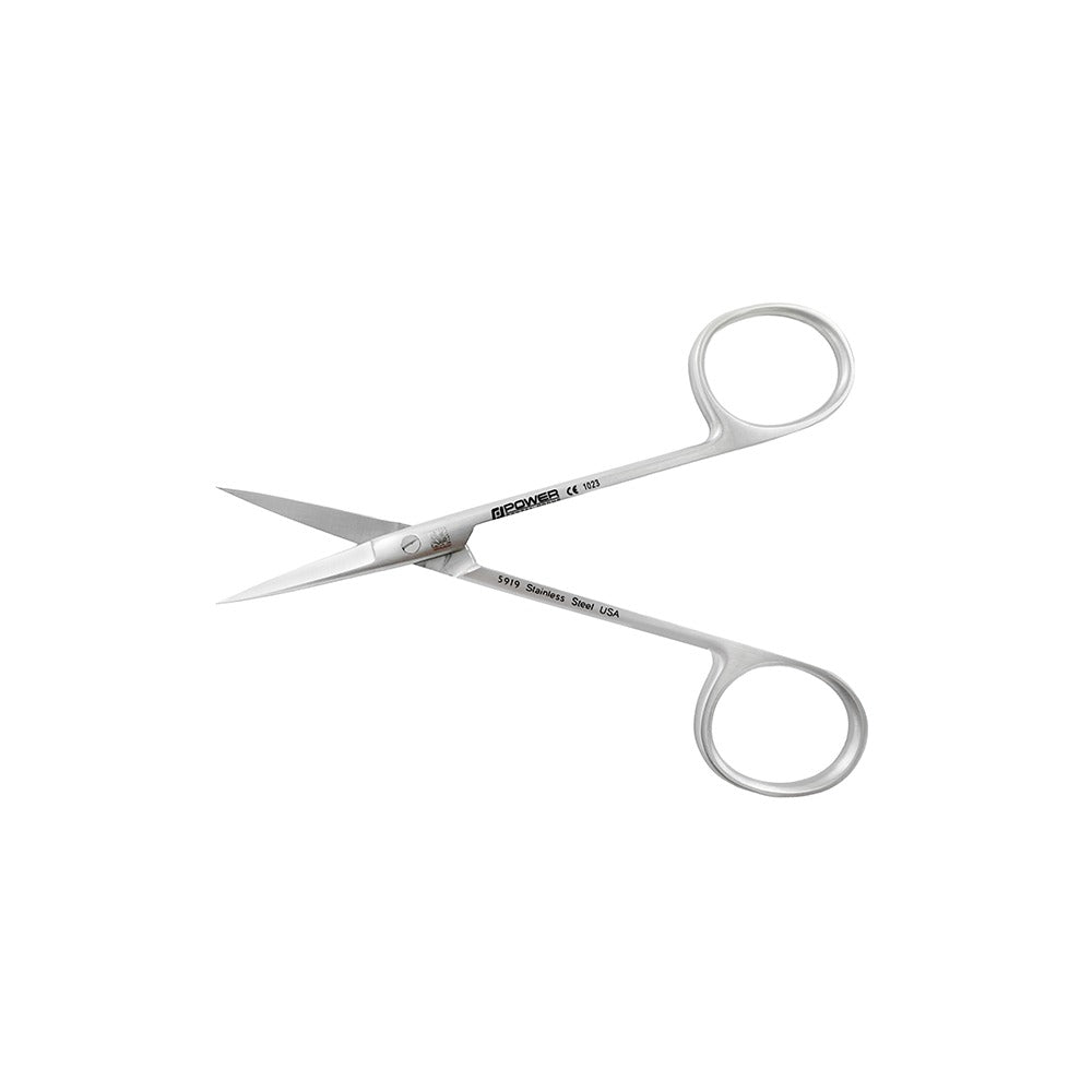 Straight Iris Scissors with open blades for controlled soft-tissue and suture cutting