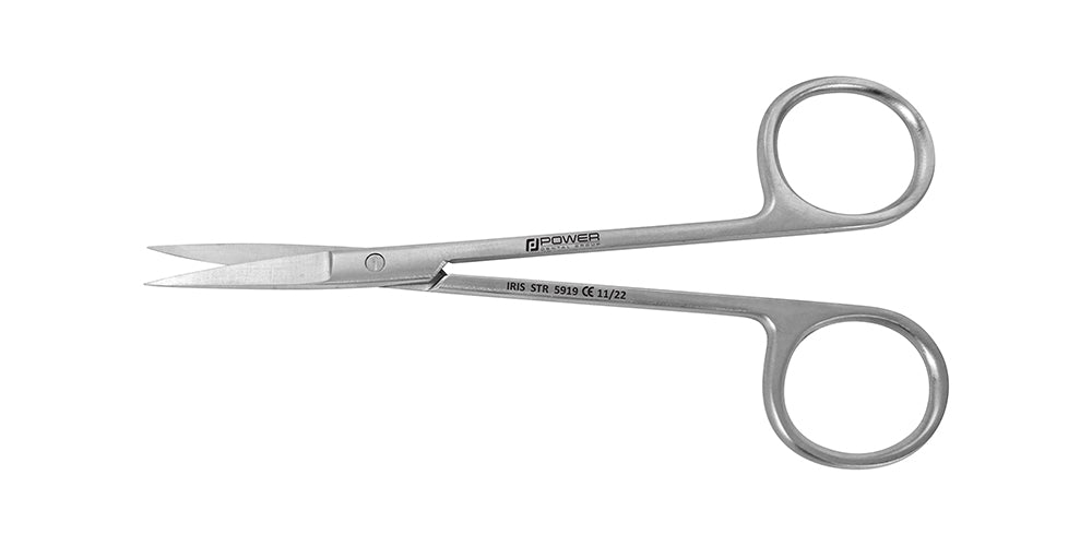 Side profile of straight Iris Scissors, 4.5 in, for precise intraoral cutting