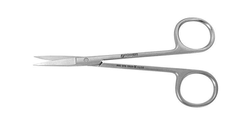 Side profile of straight Iris Scissors, 4.5 in, for precise intraoral cutting
