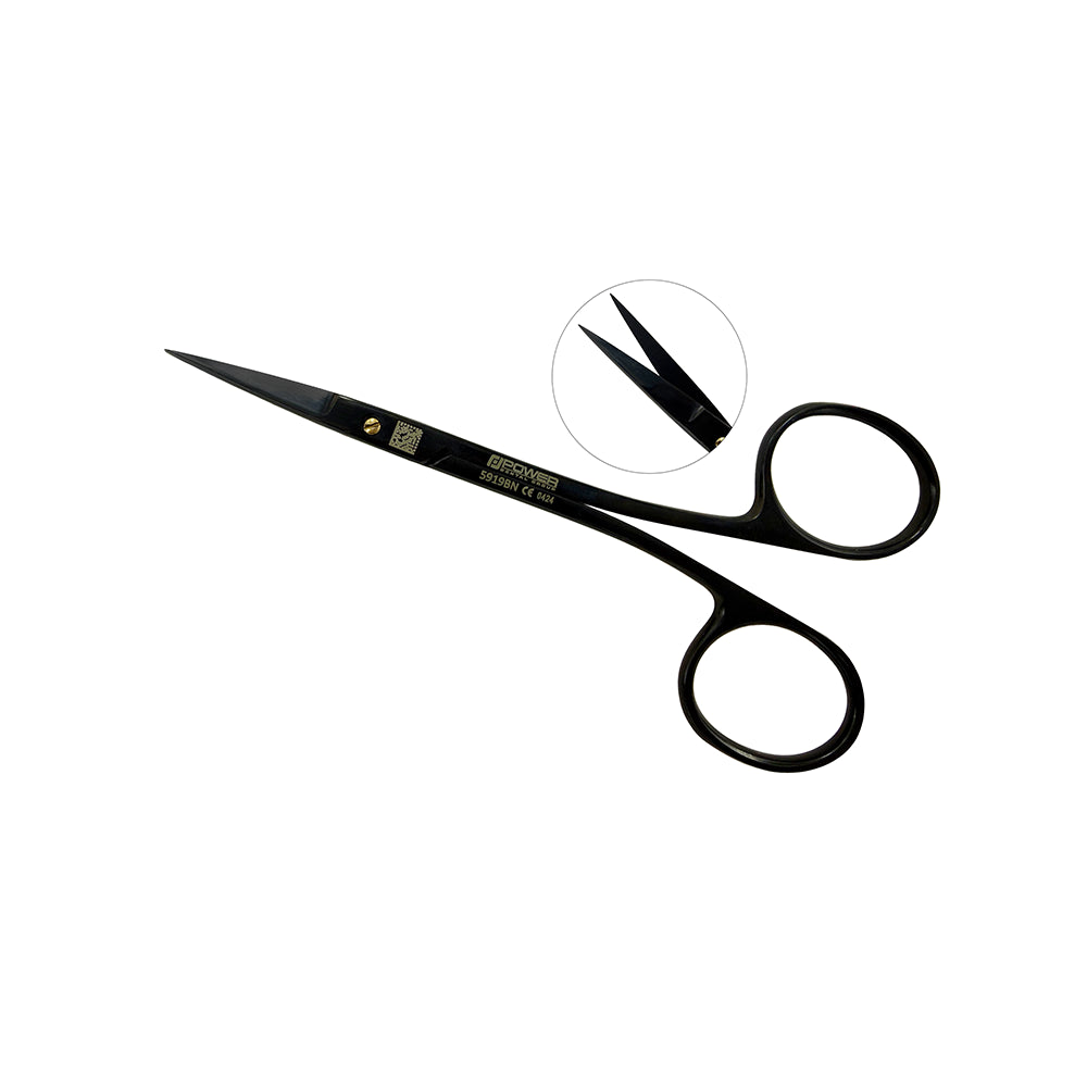 Tijeras de sutura Power Bow Iris – Rectas, 4.5 in (11.5 cm) – Titanio Negro
