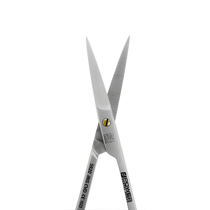 Close-up of fine curved blades on Iris Scissors for delicate soft-tissue trimming