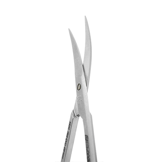 Close-up of fine curved blades on Iris Scissors for delicate soft-tissue trimming