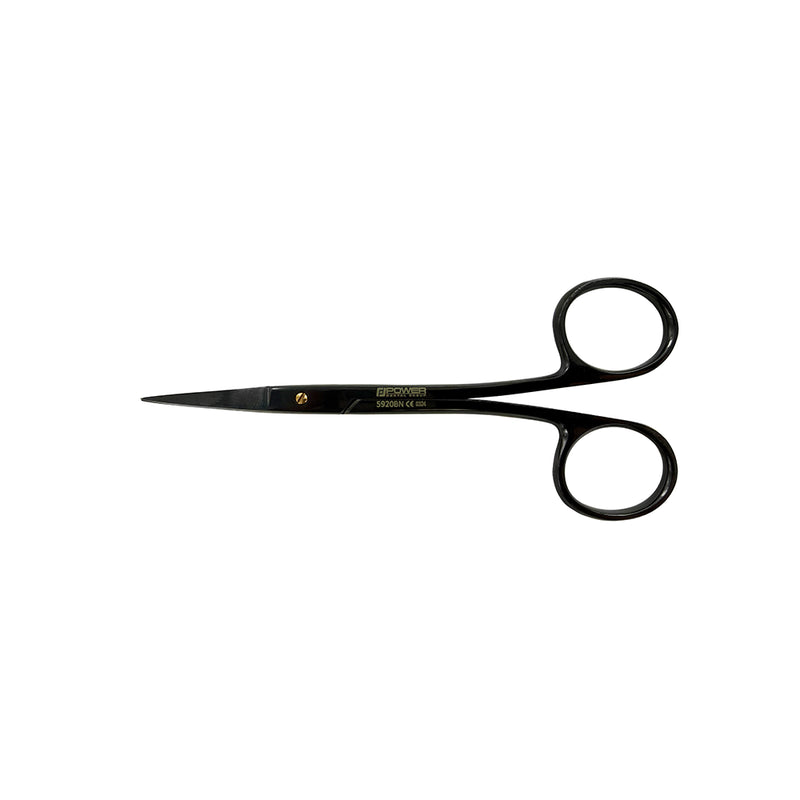 Ciseaux chirurgicaux Iris Power Bow – Courbés, 11,5 cm (4,5 po), Points de suture – Titane noir