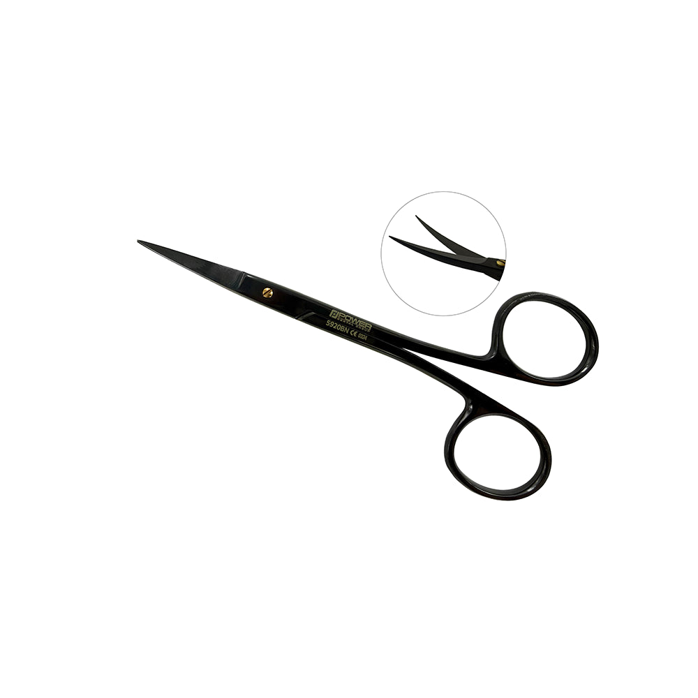 Ciseaux chirurgicaux Iris Power Bow – Courbés, 11,5 cm (4,5 po), Points de suture – Titane noir