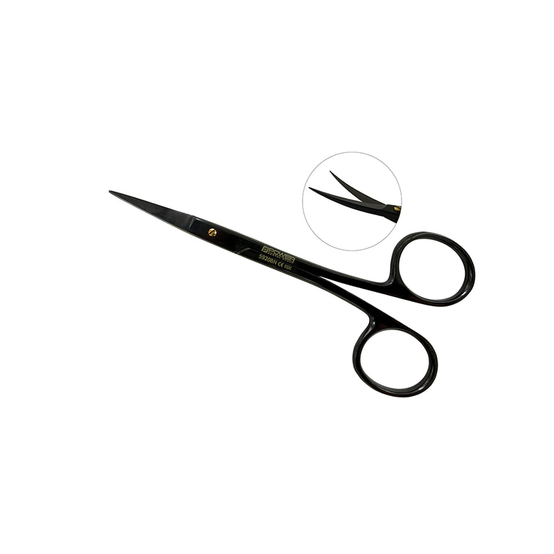 Ciseaux chirurgicaux Iris Power Bow – Courbés, 11,5 cm (4,5 po), Points de suture – Titane noir