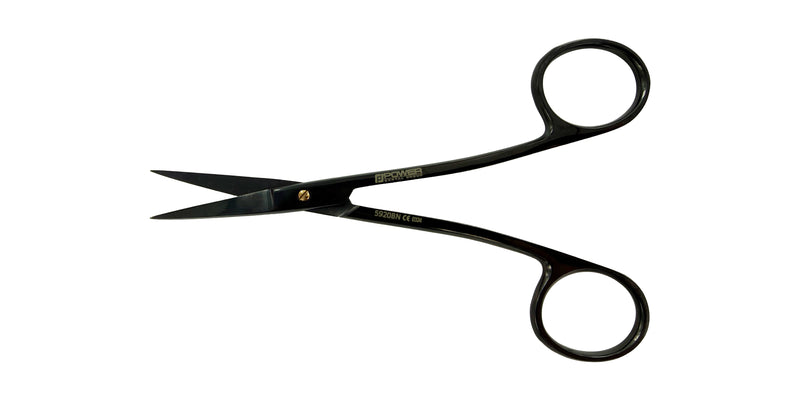 Ciseaux chirurgicaux Iris Power Bow – Courbés, 11,5 cm (4,5 po), Points de suture – Titane noir