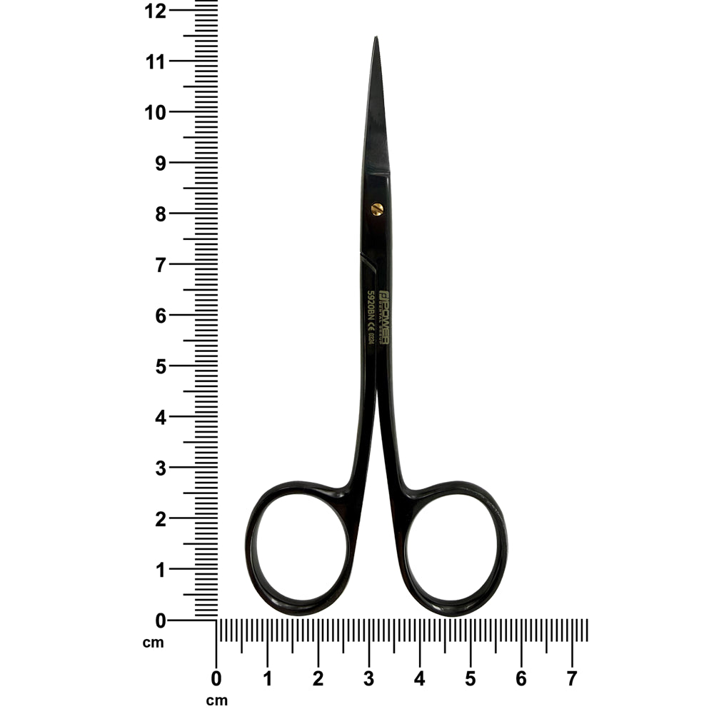 Ciseaux chirurgicaux Iris Power Bow – Courbés, 11,5 cm (4,5 po), Points de suture – Titane noir
