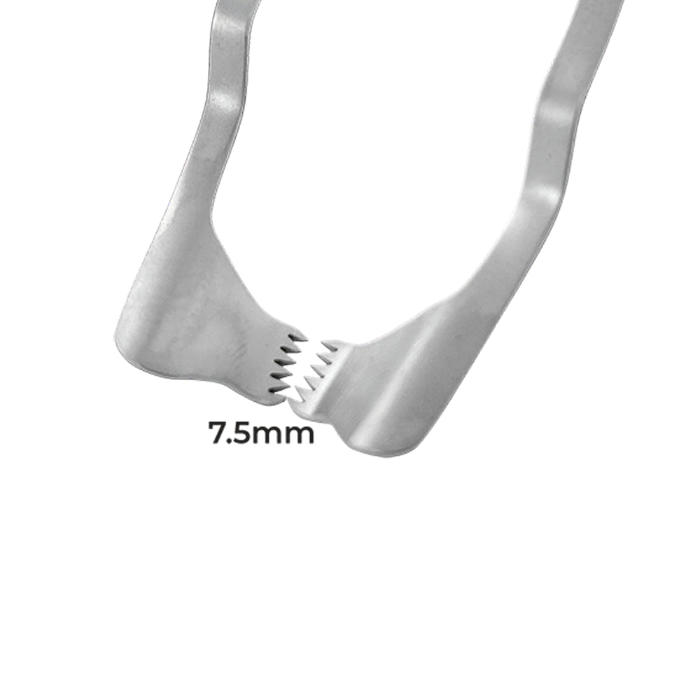 Close-up of 7.5 mm serrated blade on Power self-retaining flap retractor