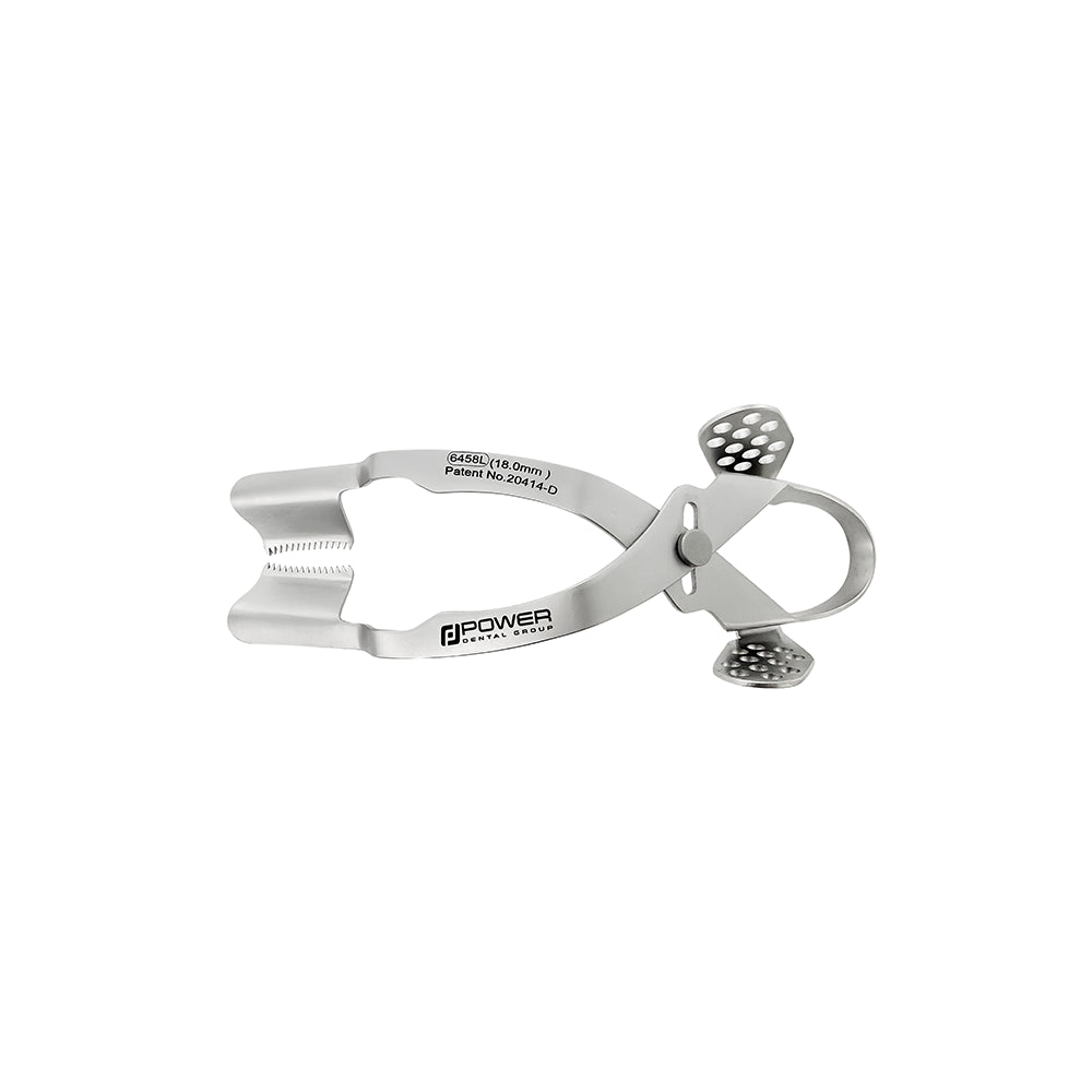Power self-retaining flap retractor with 12 mm serrated blade