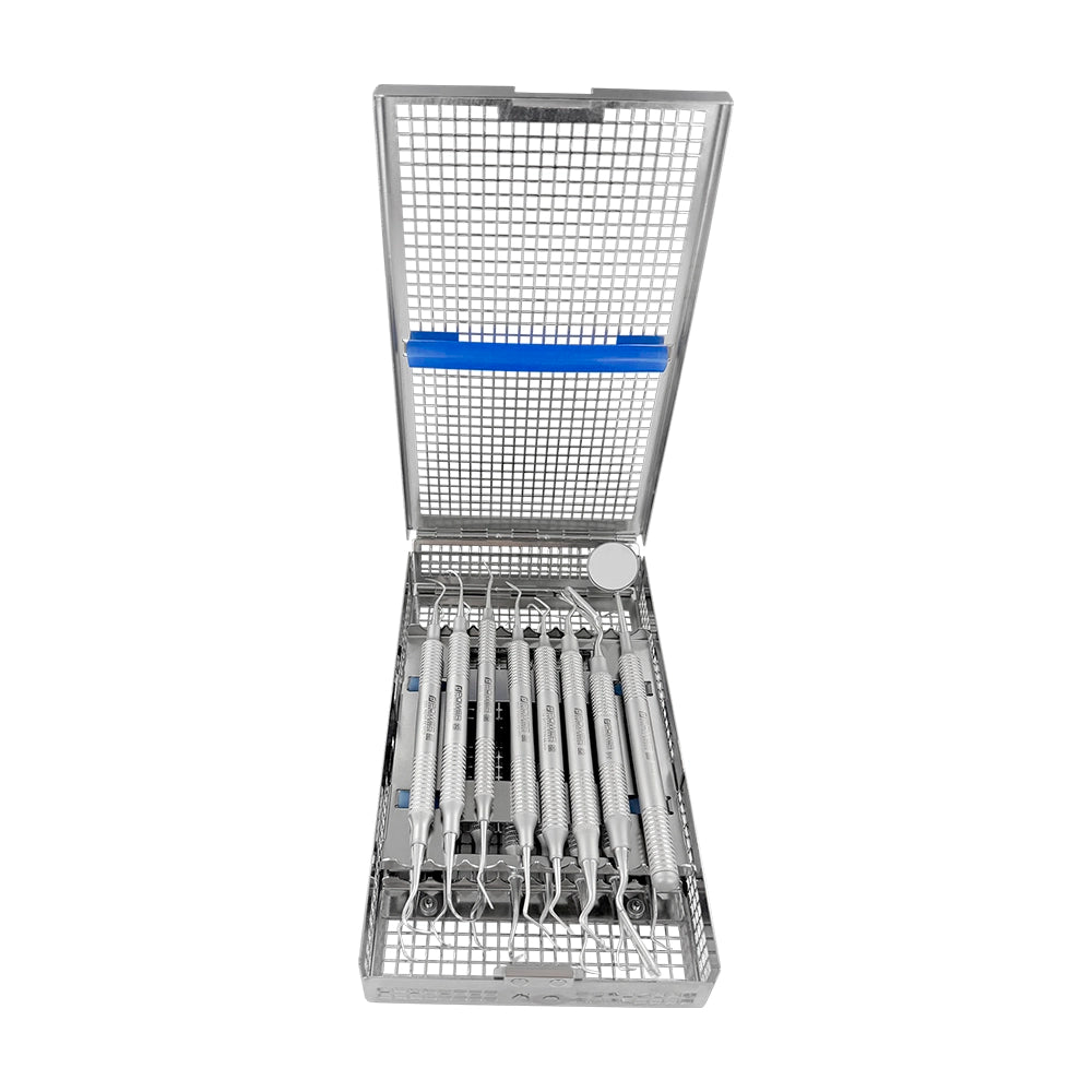 Casete de instrumentos con doble bisagra: 16 instrumentos, doble rack