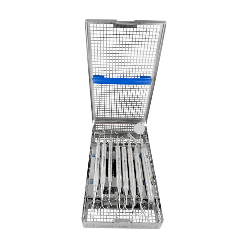 Casete de instrumentos con doble bisagra: 16 instrumentos, doble rack