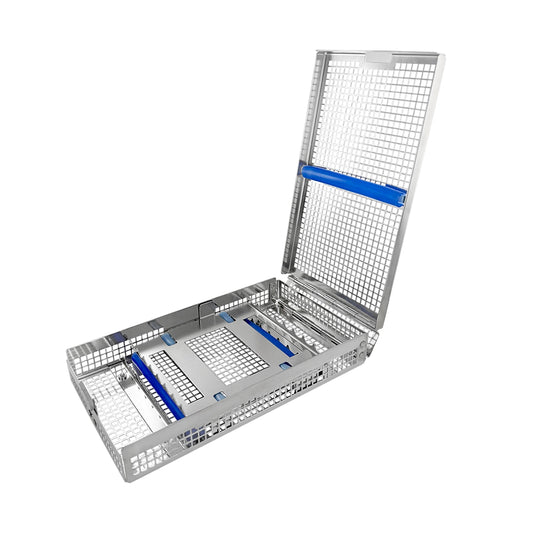 Double-Hinged Instrument Cassette – Holds 16 Instruments, Double Rack, 8.0 × 4.5 × 1.2 in (203 × 114 × 31 mm)