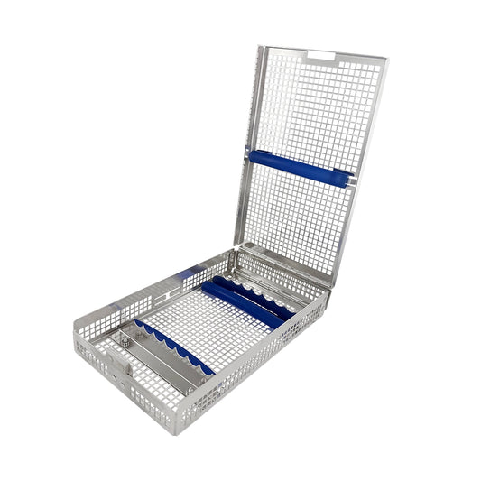Double-Hinged Instrument Cassette – Holds 8 Instruments, Single Tall Rack, 8.0 × 4.5 × 1.2 in (203 × 114 × 31 mm)
