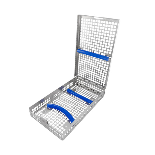 Double-Hinged Utility Cassette – Holds 10 Instruments, 8.0 × 4.5 × 1.2 in (203 × 114 × 31 mm)