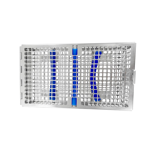 Double-Hinged Utility Cassette – Holds 10 Instruments, 8.0 × 4.5 × 1.2 in (203 × 114 × 31 mm)