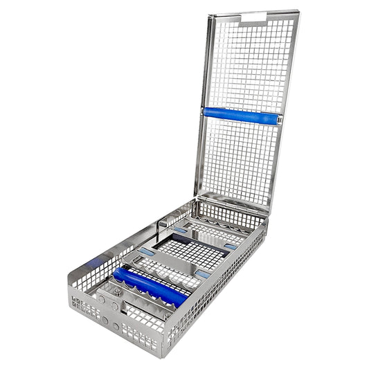 Double-Hinged Instrument Cassette – Holds 12 Instruments, Double Rack, 8.0 × 3.5 × 1.2 in (203 × 90 × 31 mm)