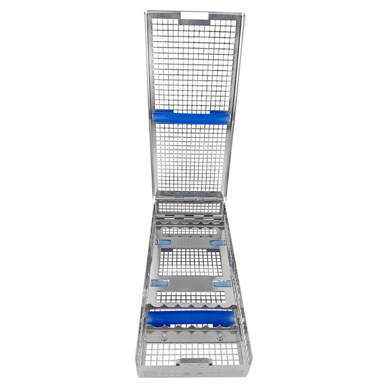 Double-Hinged Instrument Cassette – Holds 12 Instruments, Double Rack, 8.0 × 3.5 × 1.2 in (203 × 90 × 31 mm)
