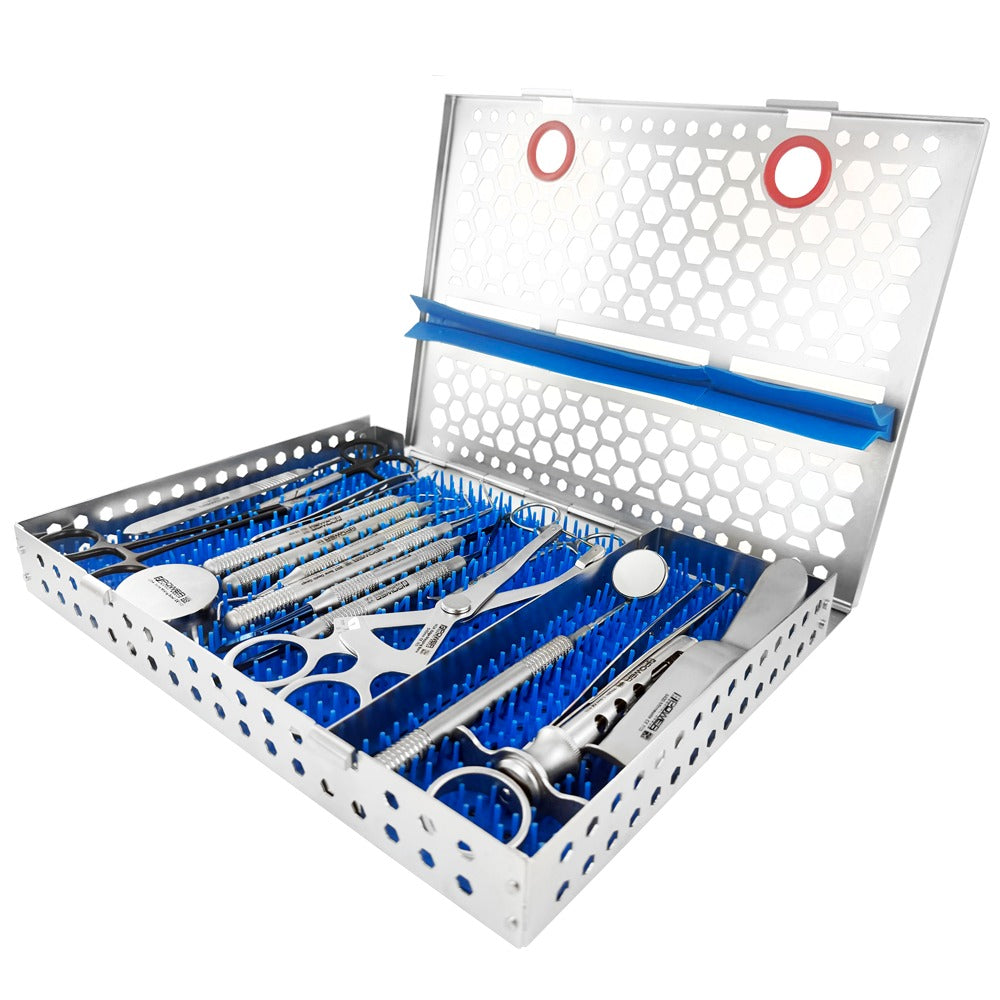 Kit de elementos esenciales para cirugía de implantes: juego de 18 con casete