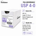 Techsuture PGA absorbable suture USP 4-0 17 mm 3/8 circle black regular box of 12 violet braided suture