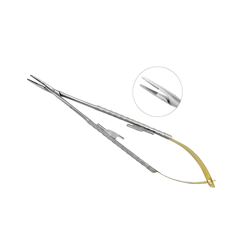 Portaagujas curvo eléctrico Castroviejo – Titanio, T/C, 16 cm – Edición Negra
