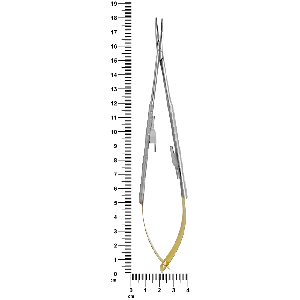 Portaagujas curvo eléctrico Castroviejo – Titanio, T/C, 16 cm – Edición Negra