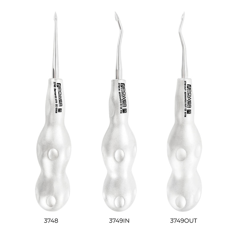 Bernard Spade Elevators 3748 Straight, 3749IN In, and 3749OUT Out – front view with ergonomic snowman handles