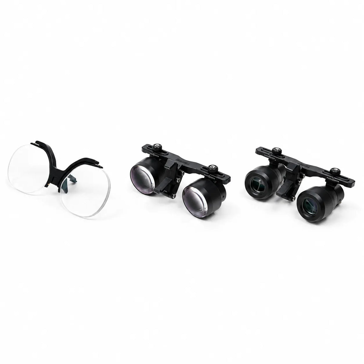 BiLumix loupe comparison, left to right: BLUM-1 panoramic 1.5×, BLUM-2 Standard macroscopic 2.5×, and BLUM-3 Standard microscopic 4.0×