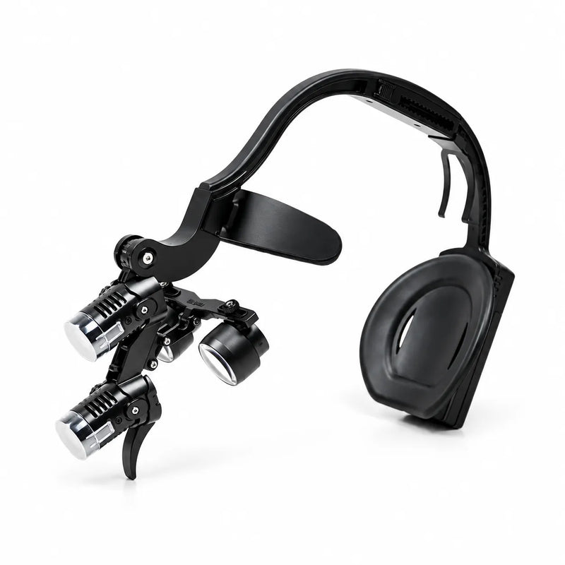 BiLumix 2.5× FLEX loupe BLUM-2A shown in a second mounted view with adjustable optics; headlamp sold separately