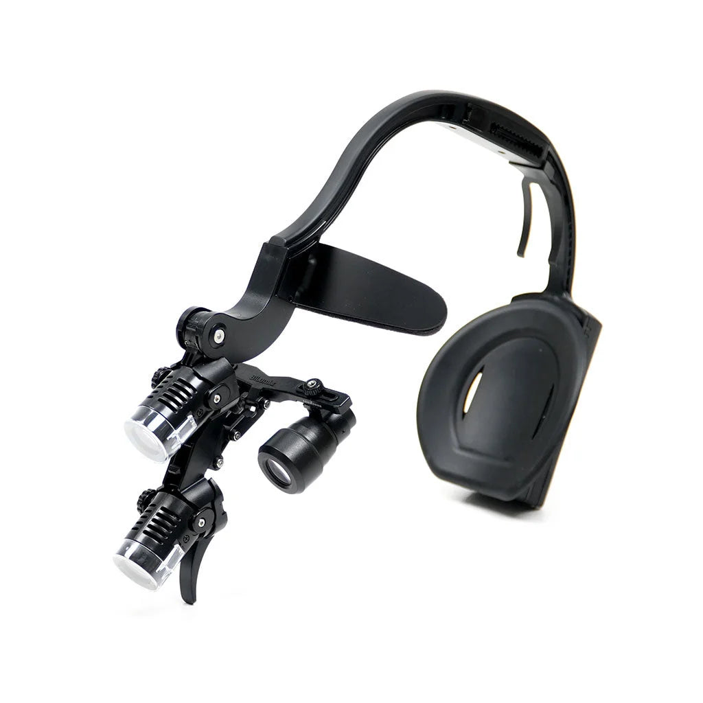 Alternate mounted view of BiLumix BLUM-3A 4.0× FLEX loupe with compatible headlamp, sold separately