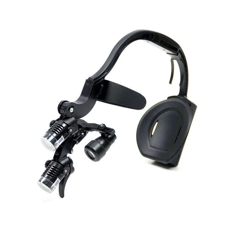 Alternate mounted view of BiLumix BLUM-3A 4.0× FLEX loupe with compatible headlamp, sold separately
