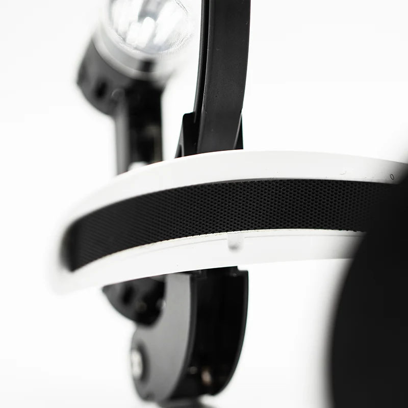 Close-up of the hook-and-loop surface inside the BiLumix white forehead plate